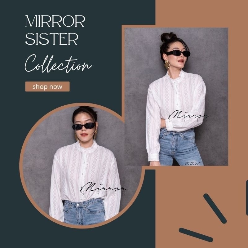 ป้าย-mirrorsister-30205-4-เสื้อเชิ้ตคอปีนสีขาวงานปักทั้งตัว-ปักลายวางผ้าลายทาง