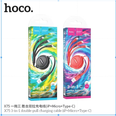 new-hoco-x75-สายชาร์จ-3-หัว-ในสายเดียว-charging-cable-แบบเก็บสายได้-สำหรับ-micro-ip-ios-type-c-พร้อมส่ง