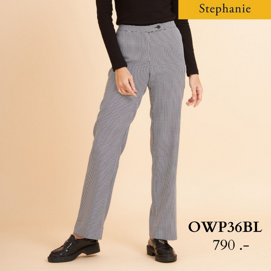 stephanie-กางขายาวลายชิโนลิ-ขาวดำ-ขาทรงกระบอก-owp36bl