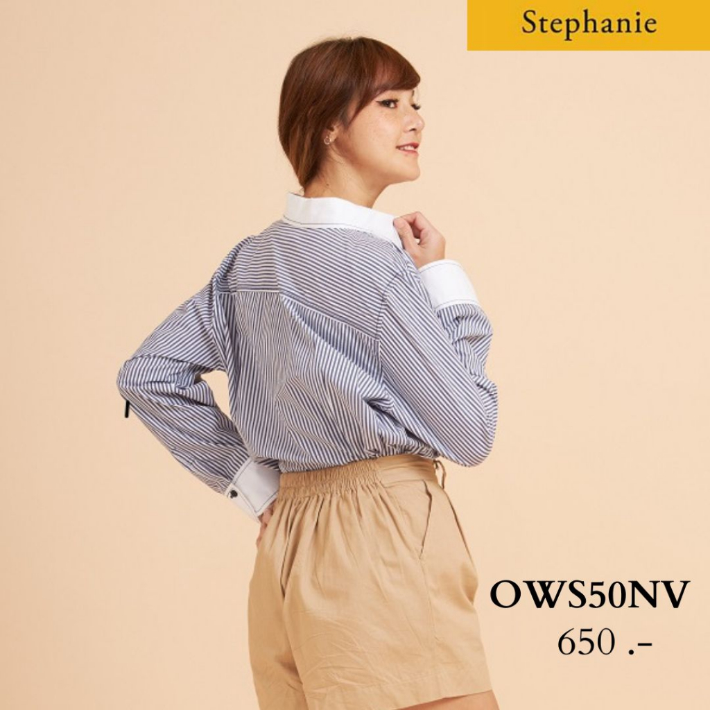 gsp-stephanie-เสื้อมีปก-แขนยาว-ลายทางสีน้ำเงินขาว-ows50nv