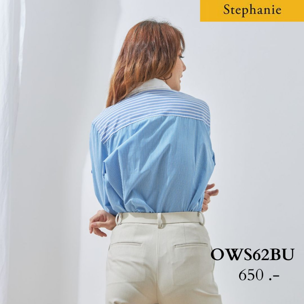 gsp-stephanie-เสื้อมีปก-แขนยาว-ลายทางสีฟ้า-ows62bu