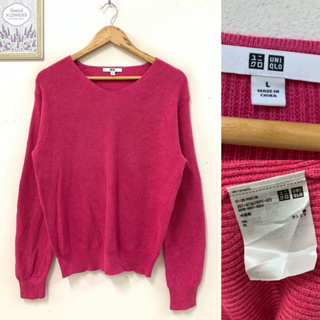 💖 Uniqlo เสื้อแขนยาว Sweater สีชมพู shocking pink ช็อคกิ้งพิ้ง เสื้อกันหนาว ชมพูเข้ม สเวตเตอร์