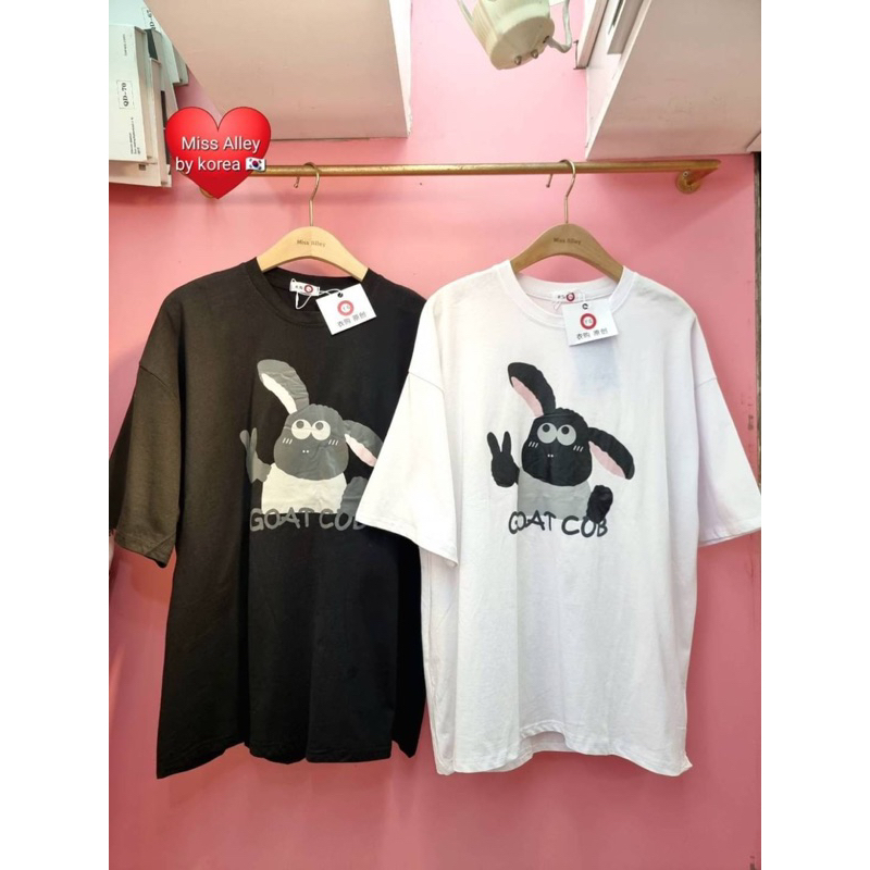 เสื้อยืดลายเเกะดำ-ป้ายเกาหลี-งานร้าน-miss-alley