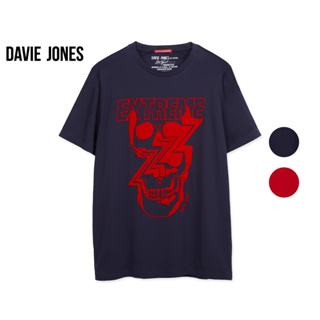 DAVIE JONES เสื้อยืดพิมพ์ลาย สีแดง Graphic Print T-Shirt in navy red TB0262NV RE