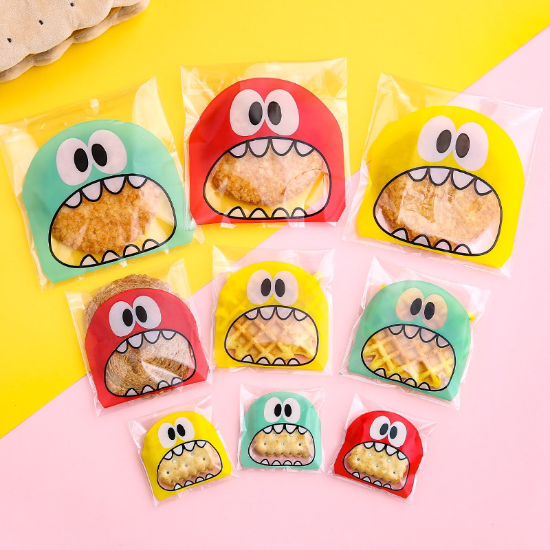 พร้อมส่ง-ถุงคุ้กกี้ฝากาว-100ใบ-ปากอ้า-เลือกสี-ขนาดได้-บราวนี่-แถบกาว