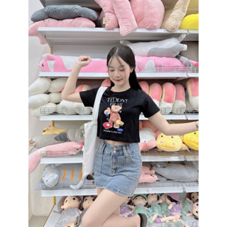 เสื้อครอปลายTEDDY BEAR ครอปทรงพอดีตัว พร้อมส่ง ผ้าcotton100%