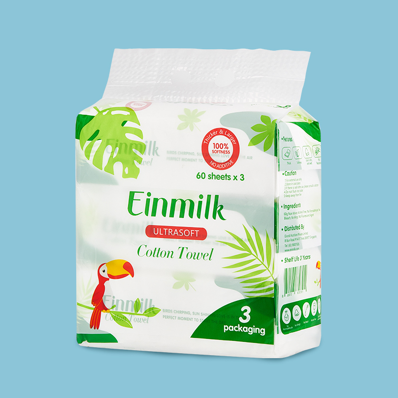 einmilk-ทิชชู่ผ้าฝ้ายเด็กอ่อนเช็ดแห้งและเปียก-3x60แผ่นต่อห่อ-ใช้แล้วทิ้งไม่มีกลิ่น-ทิชชู่-ผ้าเปียก