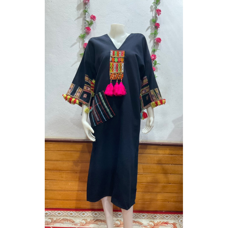 ชุดเดรสใยกัญชงกะเหรี่ยงไทดำ | Shopee Thailand