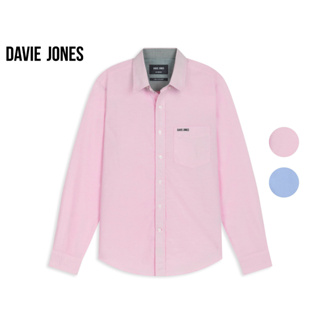 DAVIE JONES เสื้อเชิ้ต ผู้ชาย แขนยาว สีฟ้า สีชมพู Long Sleeve Shirt in blue pink SH0111BL PI