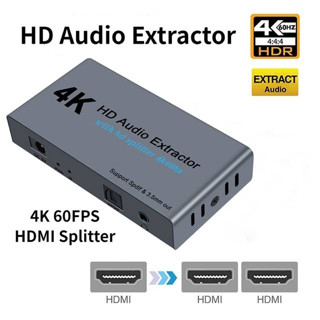 HD 2.0 Audio Extractor รองรับ4K 60Hz HDR HD อะแดปเตอร์แปลง HDR HDMI To Optical TOSLINK SPDIF พร้อมอะแดปเตอร์ไฟ