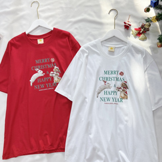 ( พร้อมส่ง ) เสื้อยืด oversize สกรีนลาย Merry christmas &amp; Happy new year 🐰❤️