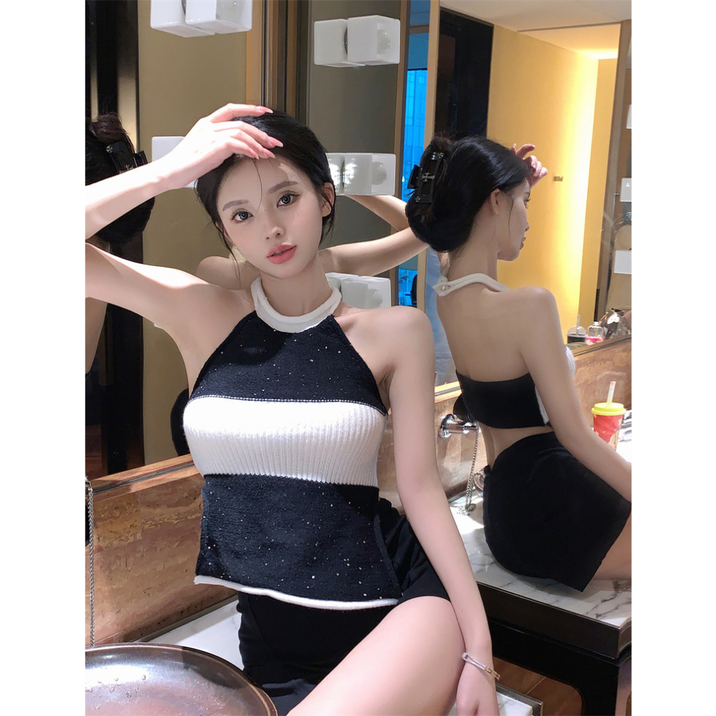 cici-no-t2066-เสื้อไหมพรมคล้องคอ-ดีเทลประกายเพชร-สวยแบบเก๋ๆ