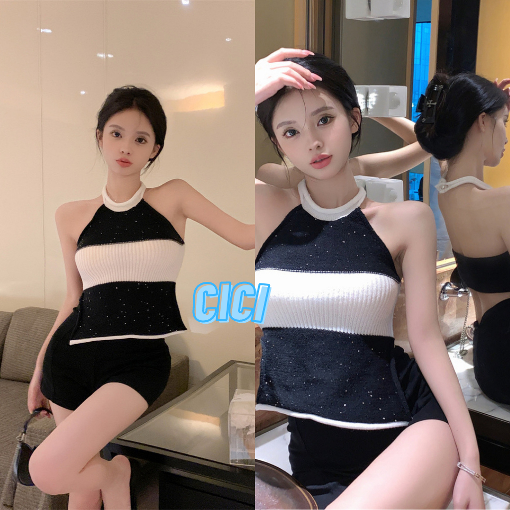 cici-no-t2066-เสื้อไหมพรมคล้องคอ-ดีเทลประกายเพชร-สวยแบบเก๋ๆ