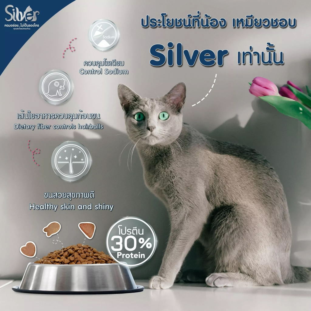 อาหารแมวชนิดเม็ด-silver-ซิลเวอร์-อาหารแมวเม็ด-กระสอบ-20-k