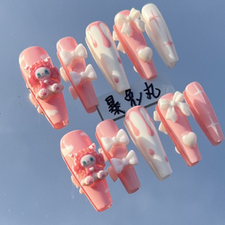🔥Sale🔥เล็บปลอมโบว์ Fake Nails Y2K Ribbon Gothic 10 ชิ้น แถมฟรีกาว+ตะไบ+สติ๊กเกอร์