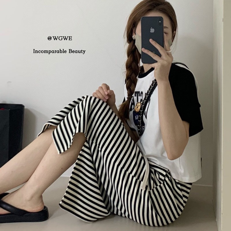 striped-skirt-กระโปรงลายทางผ่าข้างเก๋ๆ-ต้องมีเก็บแล้วค่าา