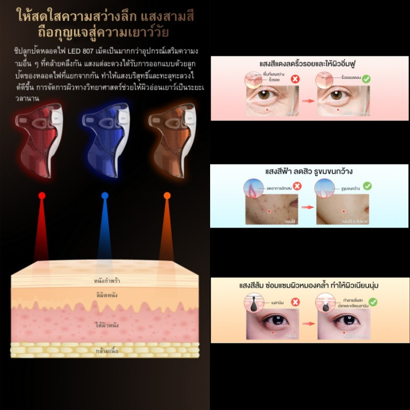 drarriva-เครื่องโฟตอน-led-ฉายแสงฆ่าเชื้อสิว-มาส์กหน้า-led-3-สี-ฟื้นฟูผิวป้องกันสิว-หน้ากากled-ไวท์เทนนิ่งผิวกระชับ-หน้า