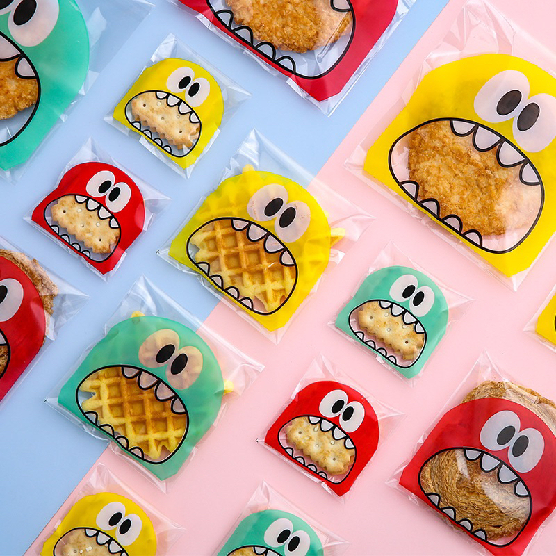 พร้อมส่ง-ถุงคุ้กกี้ฝากาว-100ใบ-ปากอ้า-เลือกสี-ขนาดได้-บราวนี่-แถบกาว