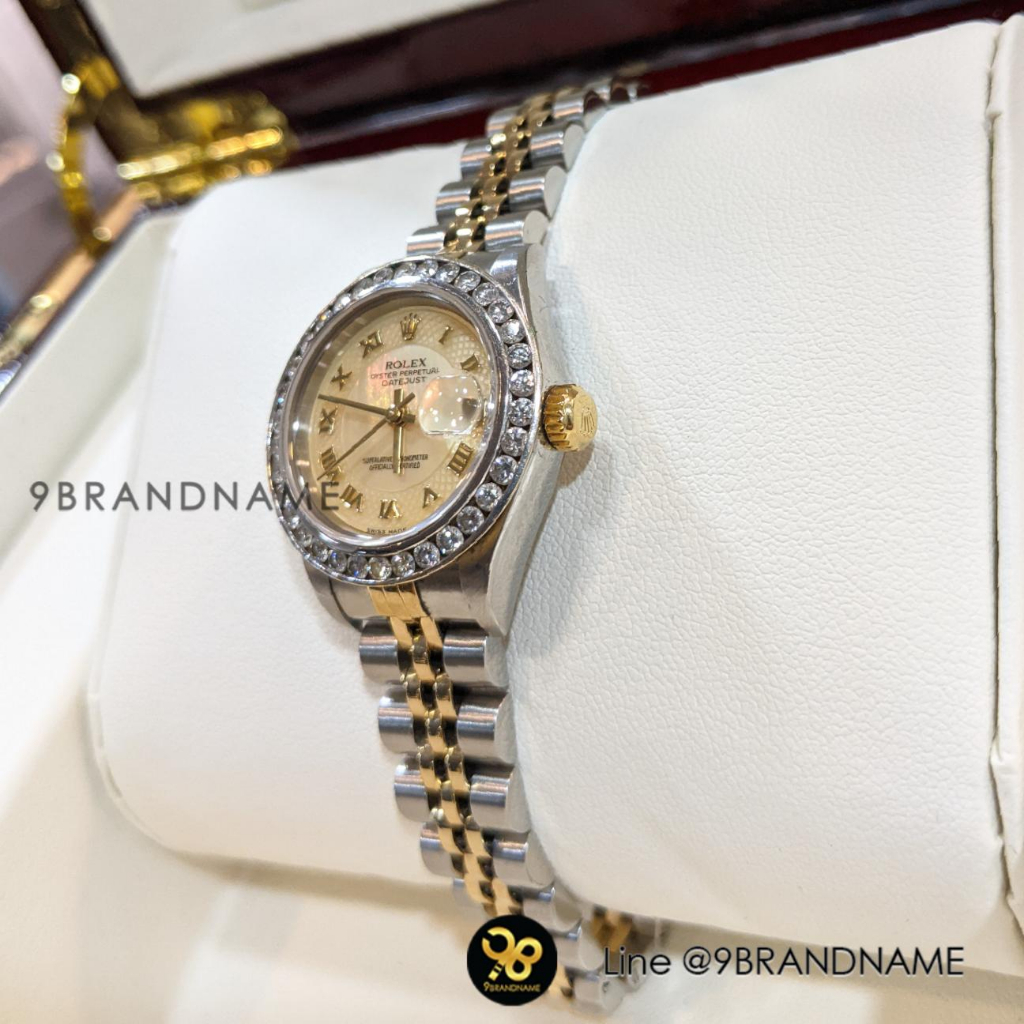 rolex-date-just-2k-lady-หน้ามุกทองตาข่ายหลักโรมัน-ขอบเพชร