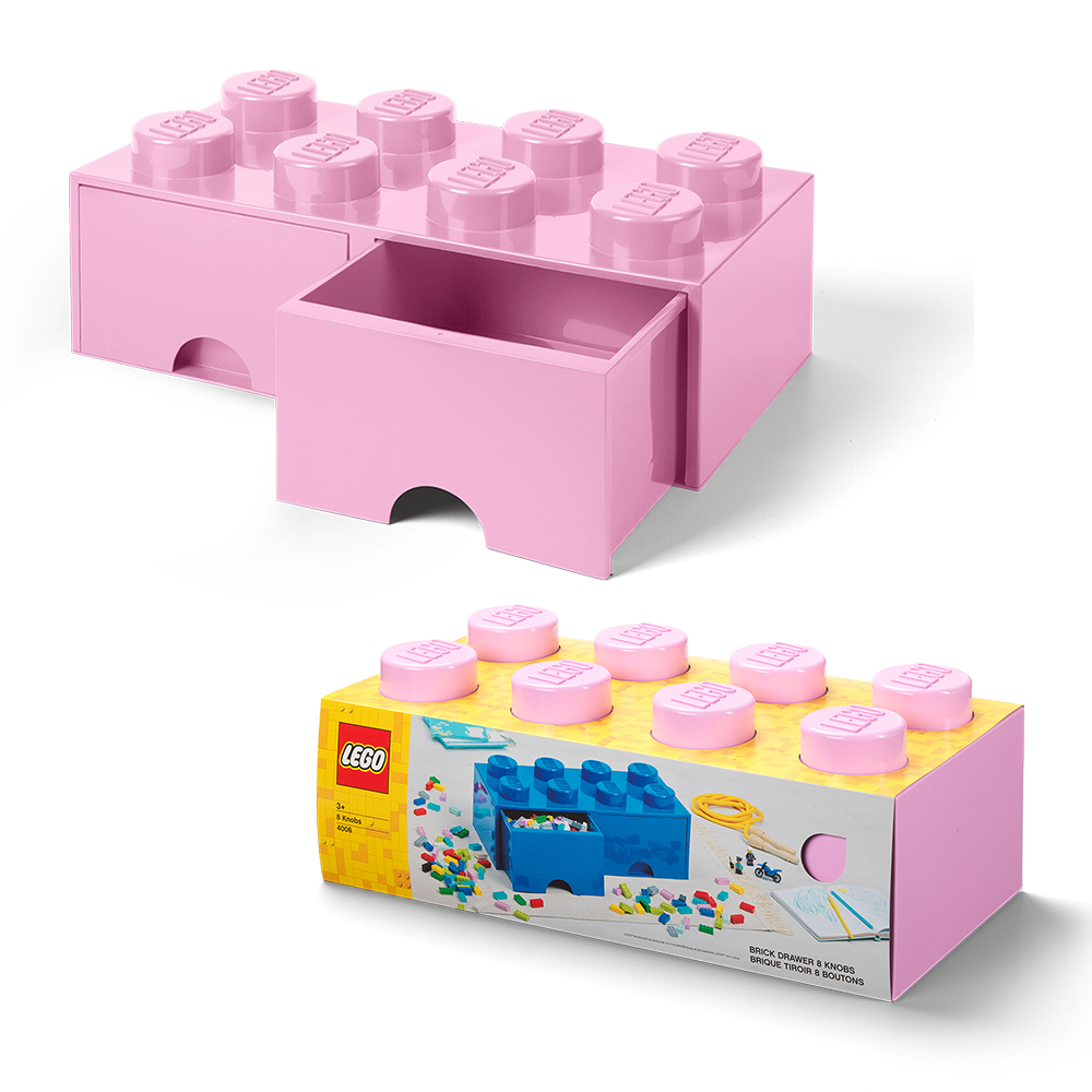 กล่องเลโก้-กล่องลิ้นชัก-กล่องใส่เลโก้-lego-brick-drawer-8-knob-สีชมพูอ่อน-light-pink-50x25x18-cm-ลิขสิทธิ์แท้