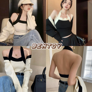 Bentoy(s47206)set2ชิ้น ชุดเซ็ทเสื้อคลุมแขนยาว+เสื้อไหมพรม สไตล์เกาหลี