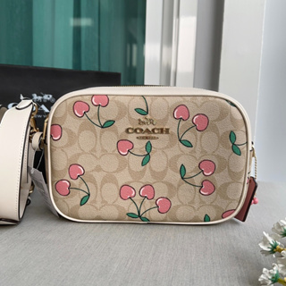 💚แท้💯 พร้อมส่ง💚COACH CF423 Jamie Camera Bag In Signature Canvas With Heart Cherry Print