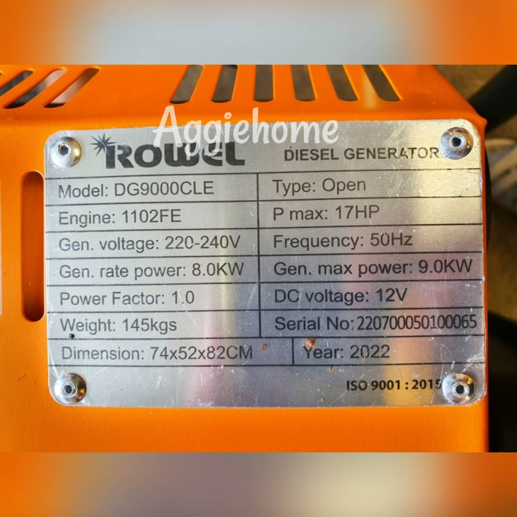 rowel-เครื่องปั่นไฟ-ดีเซล-รุ่น-dg9000cle-9000วัตต์-220v-17hp-กุญแจสตาร์ท-ปั่นไฟ-avr-เครื่องกำเนิดไฟ-ปั่นไฟ