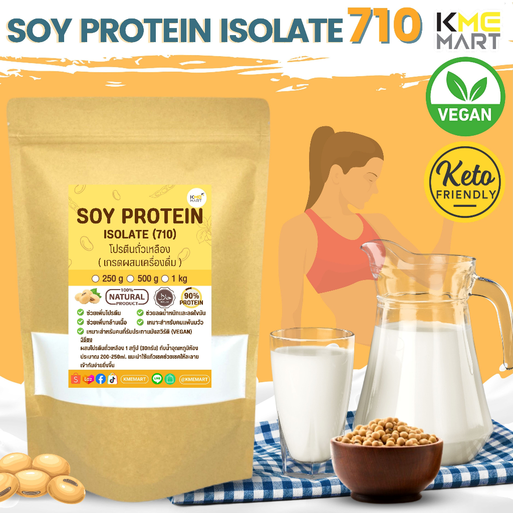 ราคาและรีวิวIsolated Soy Protein 710 Non GMO โปรตีนถั่วเหลือง เพิ่มกล้ามเนื้อ ผงละเอียดสำหรับเครื่องดื่ม