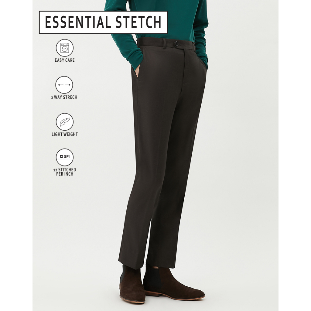 DAPPER กางเกงทำงาน รุ่น Essential Stretch ทรง Regular-Fit สีน้ำตาลเข้ม ...