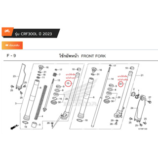 แกนโช้กอัพหน้า แกนโช้คหน้า ด้านซ้าย-ขวา crf300l/crf300rally เบิกใหม่ แท้โรงงาน Honda