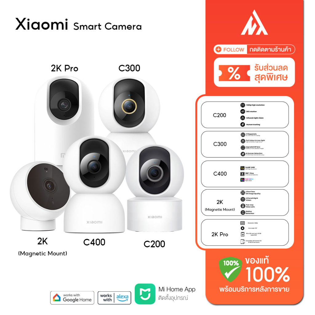 ภาพหน้าปกสินค้าXiaomi Mi 360 Home Security Camera 2K / C400/ C300 / C200 / 2K Magnetic ถ่ายภาพได้360 Global Version