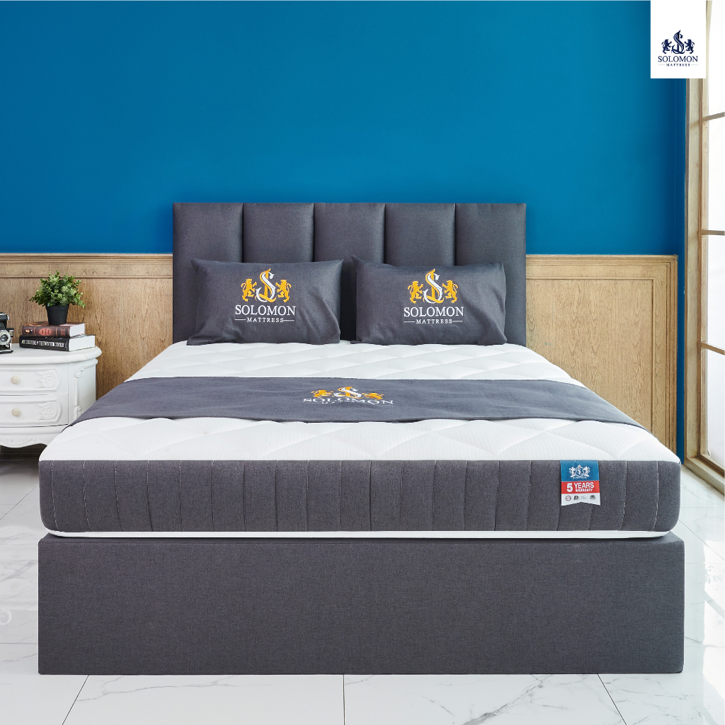 Solomon mattress รุ่น BERLIN ชุดที่นอนพร้อมเตียงดีไซน์หรู เลือกได้ทั้งที่นอนสปริงและยางพารา ขนาด 3.5, 5 และ 6 ฟุต