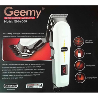 สินค้า Geemy ปัตตาเลี่ยนคนไร้สาย GM-6008 ปัตตาเลี่ยนไร้สาย ใบมีดไททาเนี่ยม เดินเงียบ ปัตตาเลี่ยนเด็ก ปัตตาเลี่ยนไฟฟ้า
