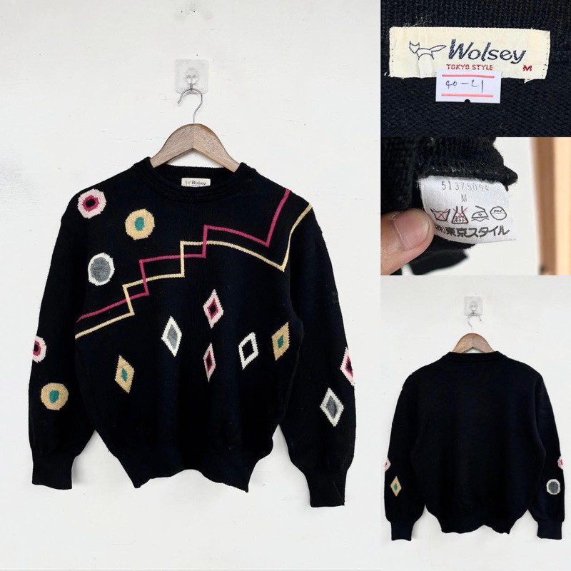 sweater-vintage-แบรนด์ญี่ปุ่น-ลายน่ารัก-เสื้อแขนยาว-เสื้อกันหนาว-สีดำ