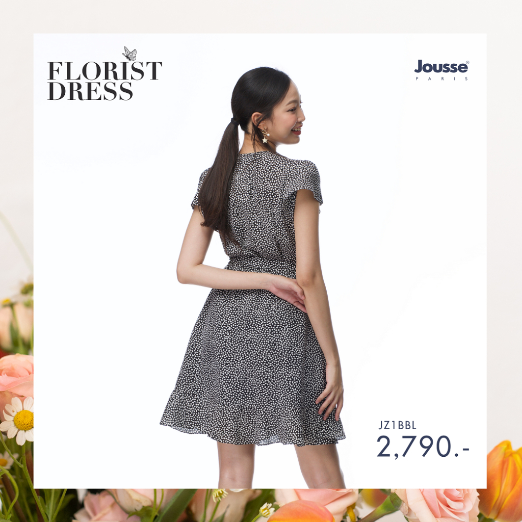 jousse-ชุดเดรส-dress-ชุดเดรสสีดำลาย-florist-ผ้าชีฟอง-แต่งระบาย-jz1bbl