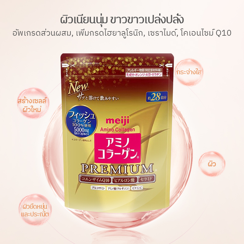 ภาพหน้าปกสินค้า(Refill) Meiji Amino Collagen 5,000 mg เมจิ อะมิโน คอลลาเจน ชนิดผง คอลลาเจนเปปไทด์ บำรุงผิว ลดริ้วรอย **New package** จากร้าน c2elf9sflj บน Shopee