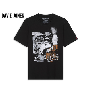 DAVIE JONES เสื้อยืดพิมพ์ลาย ทรง Regular Fit สีดำ Graphic Print Regular Fit T-shirt in black WA0145BK