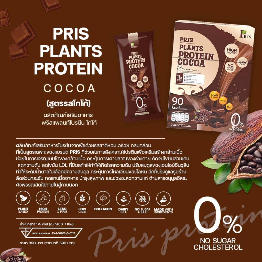 pris-plants-protein-cocoa-น้ำชงโปรตีนพืช-คุมหิว-อิ่มนาน-เร่งเผาผลาญ-ไขมันลด-หุ่นลีน-เฟิร์มกระชับ-เสริมสร้างกล้ามเนื้อ