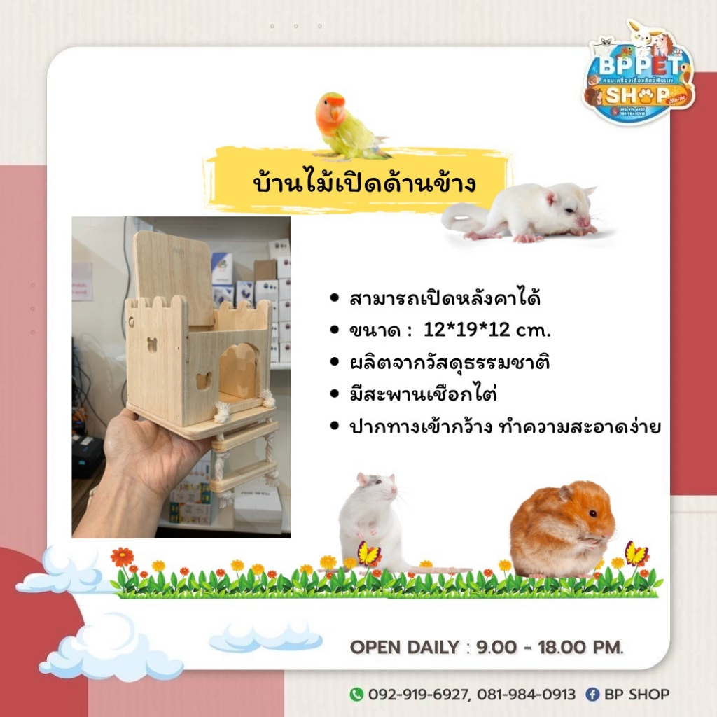 bp-pets-บ้านสัตว์เลี้ยง-บ้านนก-บ้านกระรอก-บ้านชูก้า-รังนอนนก-รังนอนกระรอก-รังนอนชูก้า-บ้านไม้สัตว์เลี้ยง