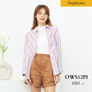 GSP Stephanie เสื้อมีปก แขนยาว ลายทางสีพลาสเทลชมพู (OWS12PI)