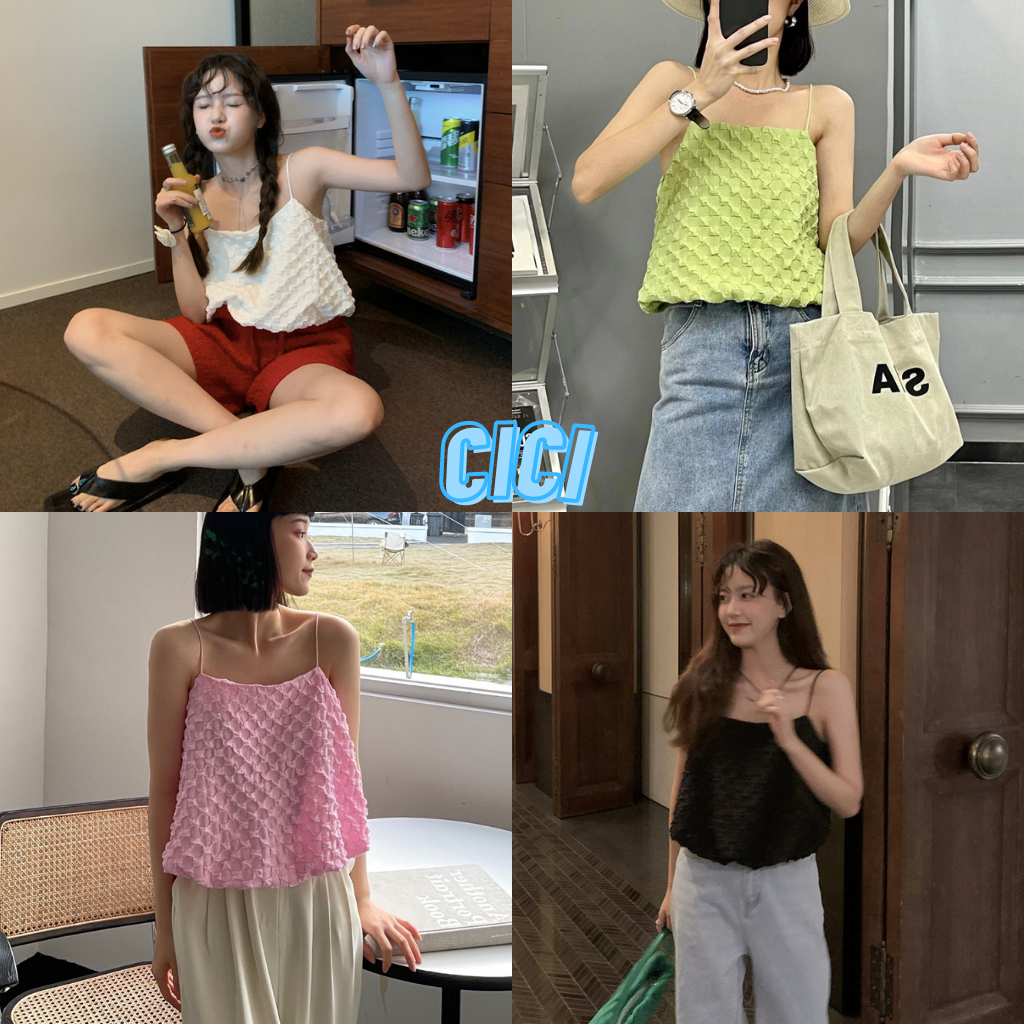 cici-no-j322-croptop-เสื้อสายเดี่ยวครอปผ้าเทกเจอร์ลาย-ดีเทลสวยปังสไตล์เกาหลี