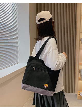 CTGBT2 กระเป๋าสะพายข้าง crossbody bag ผ้าแคนวาสความจุขนาดใหญ่ สำหรับผู้หญิง สี white/black/yellow