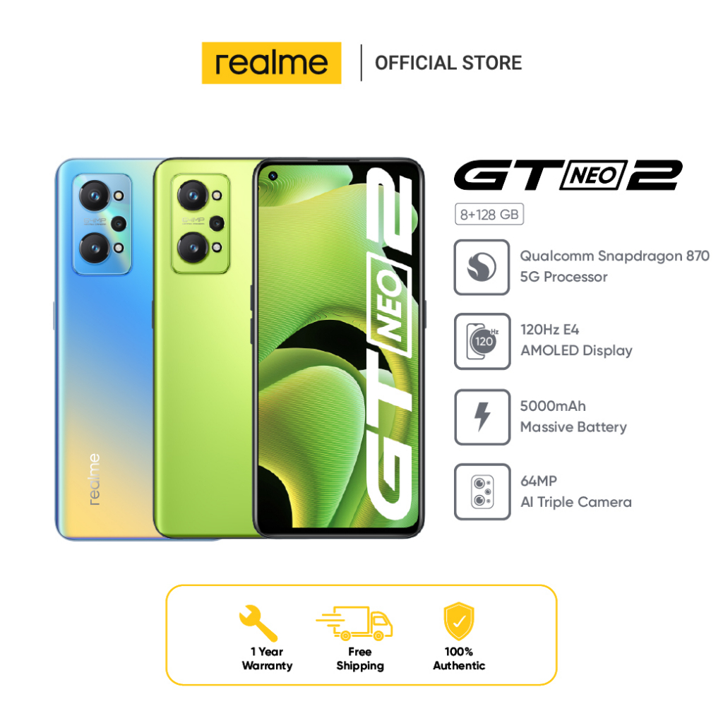 ภาพหน้าปกสินค้า(Thai Warranty) realme GT Neo 2 (8+128GB) ,Snapdragon 870 5G Processor, 5000mAh 65 SuperDart Charge จากร้าน realme.official.store บน Shopee