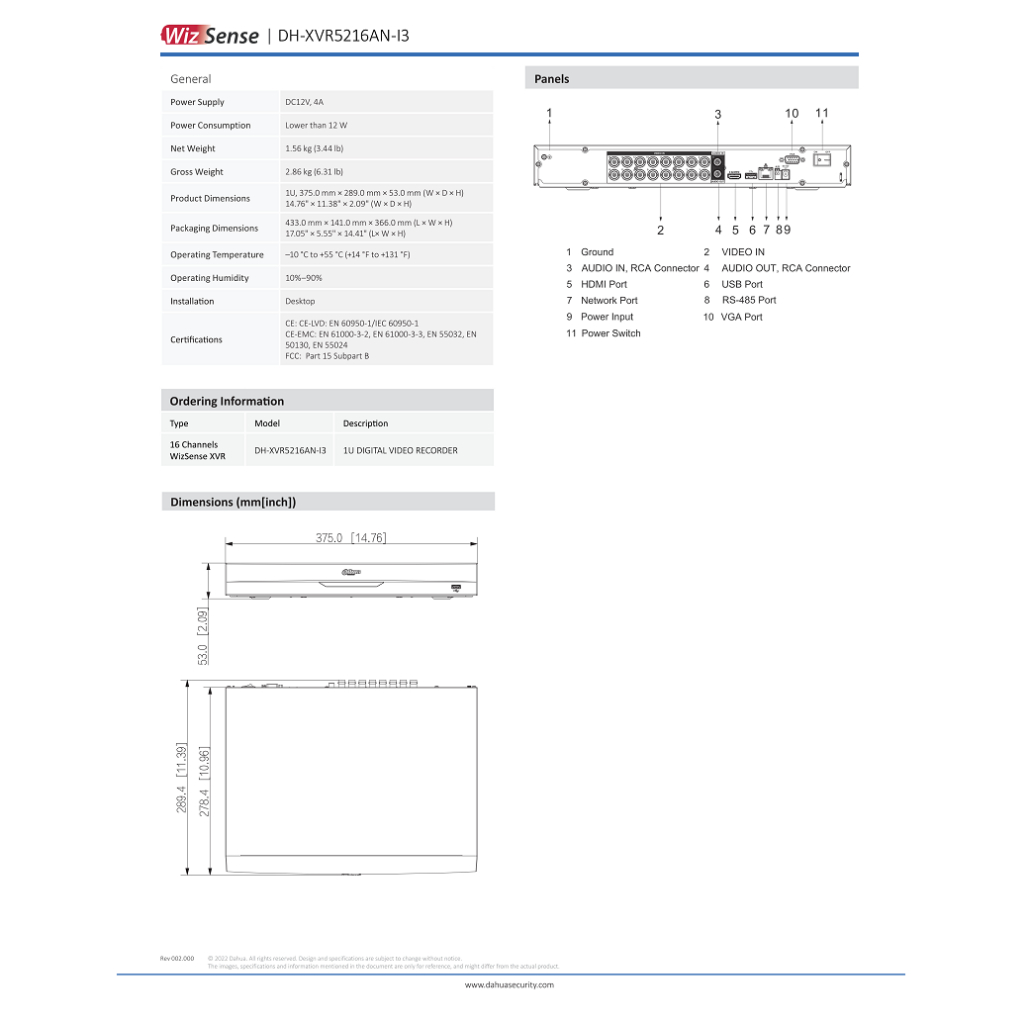 dahua-เครื่องบันทึกกล้องวงจรปิดระบบai-รุ่น-xvr5216an-i3-ai-รองรับระบบ-hdtvi-hdcvi-ahd-cvbs-ip