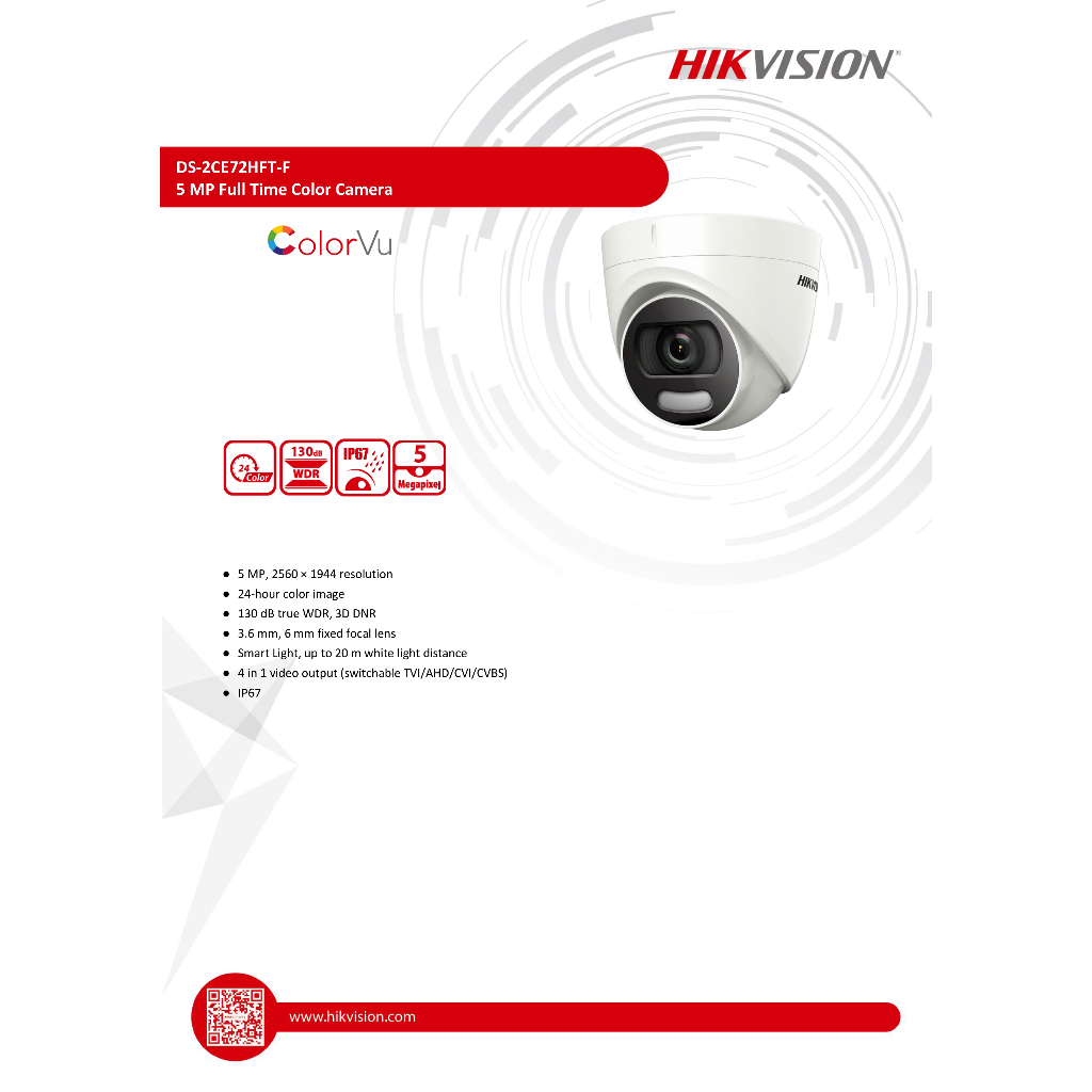 hikvision-กล้องวงจรปิดระบบอนาล็อก-ความละเอียด-5-ล้านพิกเซล-รุ่น-ds-2ce72hft-f-ภาพสีตลอด-24ชั่วโมง