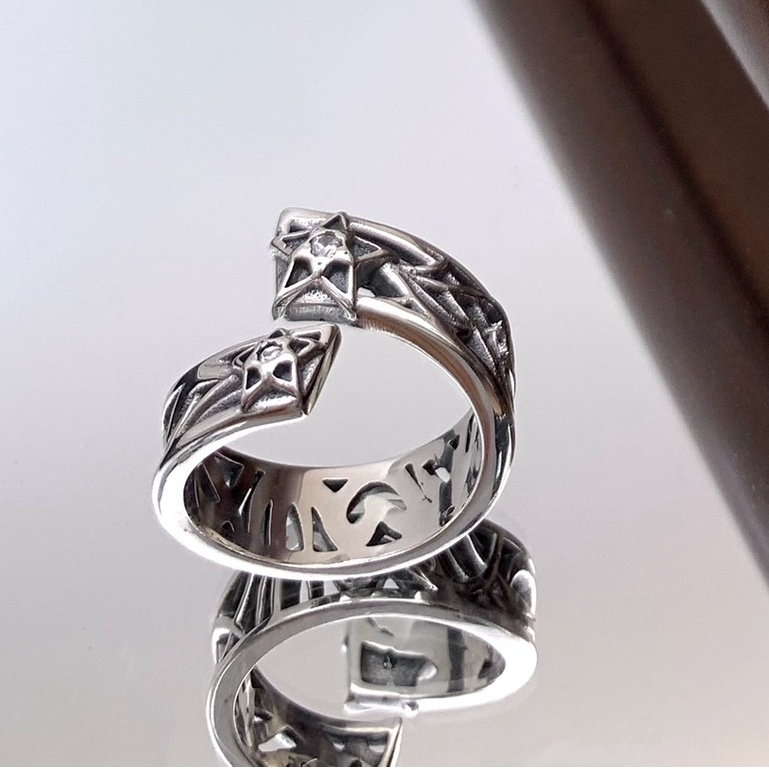 แหวนเงินแท้-925-seiko-ผิดปกติดาวห้าแฉกนำโชคชายและหญิงย้อนยุคสดใสด้วยแหวนเปิดเดียวกัน