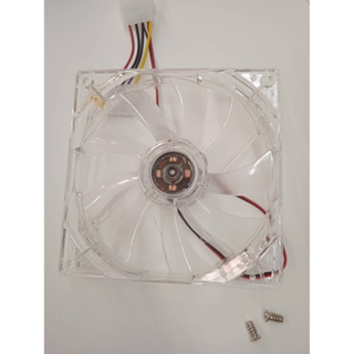 FAN PCขนาด 12 cm 12 vสีใสมีไฟสีฟ้า แถมน็อตให้ พัดลมคอม พัดลมระบายความร้อนคอม/พัดลมระบายความร้อนพีซี วัสดุได้มาตราฐาน ทำง