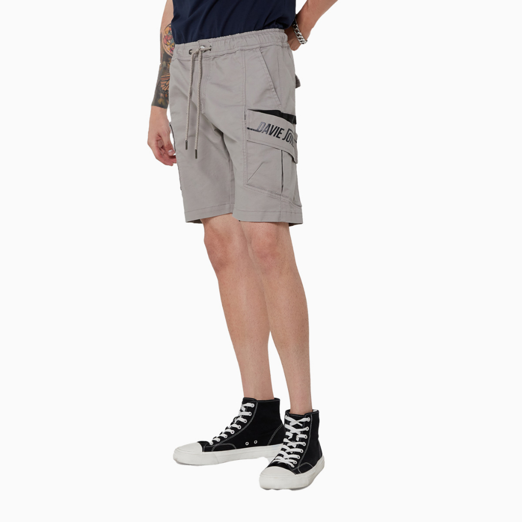 davie-jones-กางเกงขาสั้น-ผู้ชาย-เอวยางยืด-สีเทา-สีดำ-elasticated-shorts-in-grey-black-sh0012gy-bk