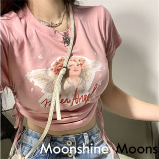 Moon เสื้อครอป เสื้อแฟชั่นผู้หญิง y2k สีพื้น สําหรับผู้หญิง ใส่ไปคลับ ปาร์ตี้ 2023 NEW 230303 TH
