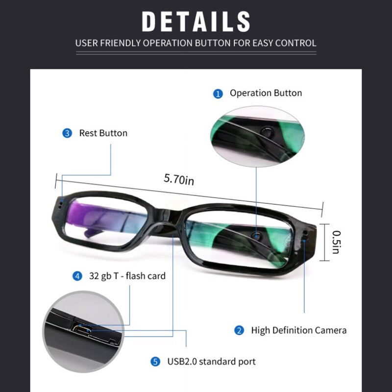 ภาพหน้าปกสินค้าแว่นตาแอคชั่น ซ่อนได้ FullHD1920* 1080P สามารถสวมใส่ได้ สําหรับบันทึกวิดีโอ เล่นกีฬา จากร้าน m.i.s. บน Shopee
